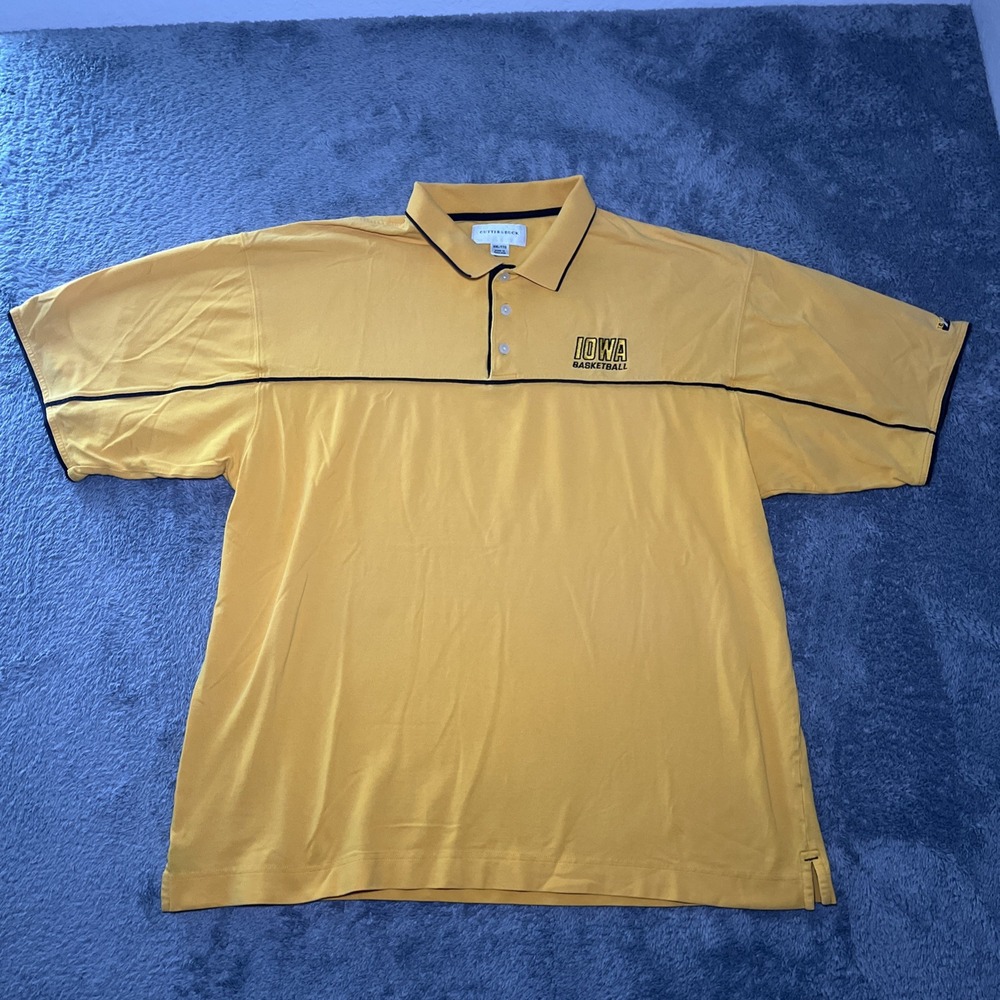 Cutter & Buck Men's VTG SZ XXL Short Sleeve Yellow Polo Iowa Basketball Logo - Picture 2 of 16